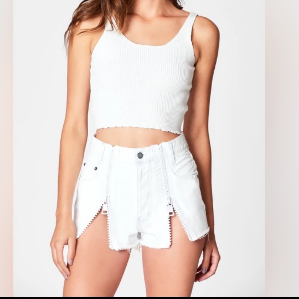 Carmar Titiana White Bejeweled Denim Double Zipper Shorts - 27